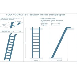 Scala in legno lamellare per accesso a soppalchi e soffitte con gradini da 12 cm